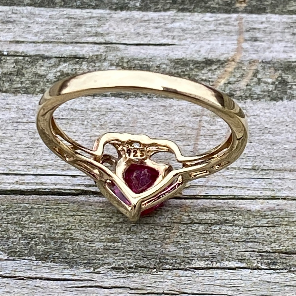 SOLD 💲Ruby heart ring 14k gold over .925 Sterling Silver size 7 new - Picture 5 of 12